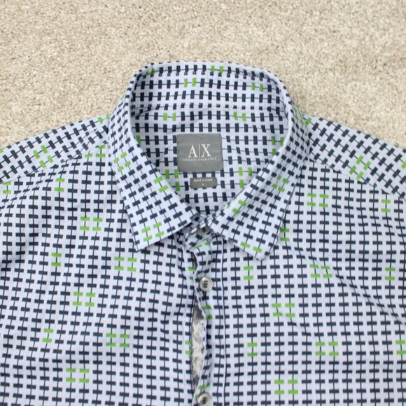 A/X Armani Exchange Shirt Mens Large Blue Geometric Cotton Short Sleeve Button - Picture 6 of 13